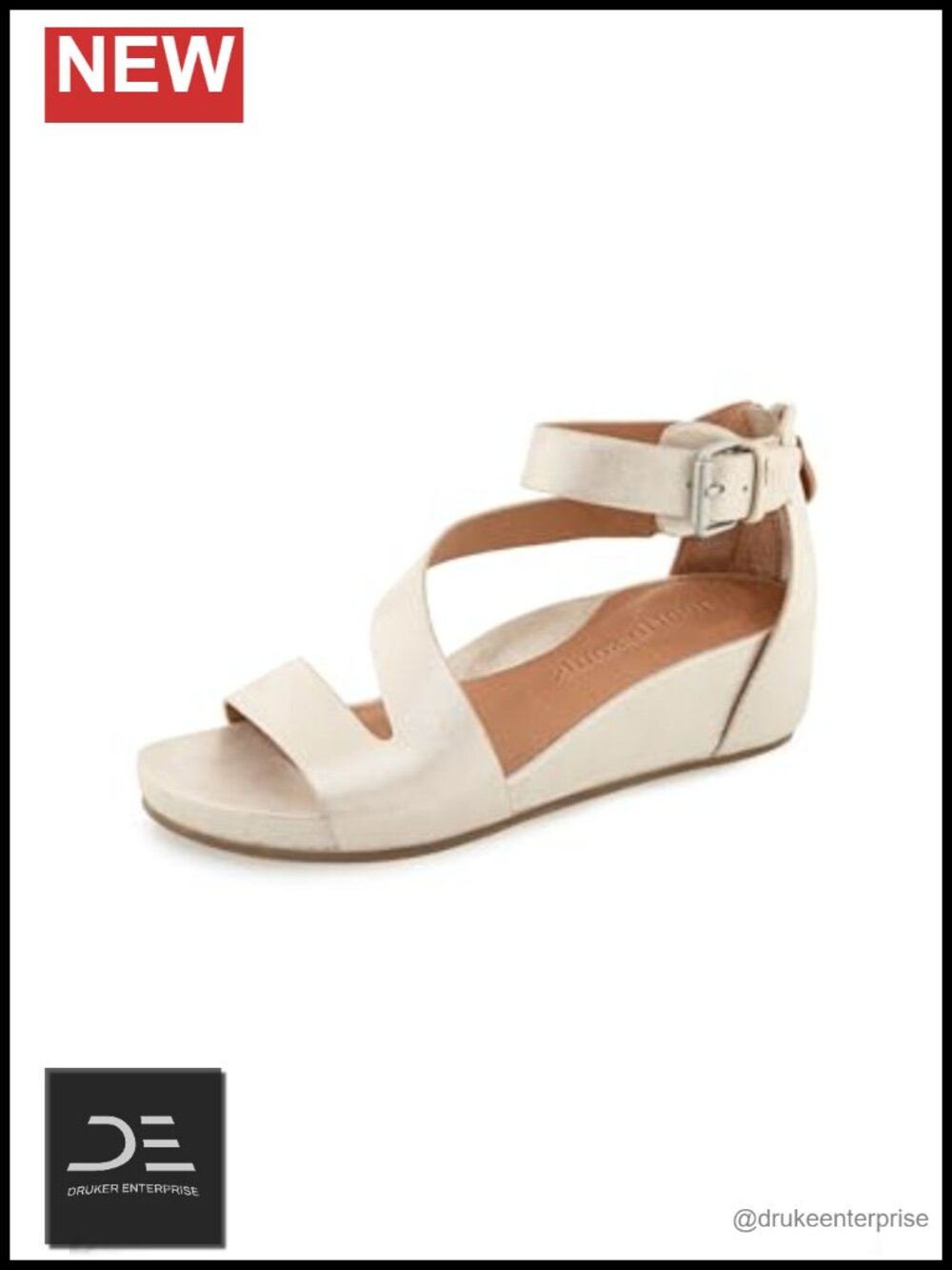 Women's Leather Wedge Sandals with Ankle Strap Back Zip
